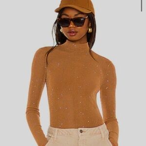 NWOT Zoie Mesh Bodysuit Embellished Toffee Diamonds Crystals Sparkling Superdown